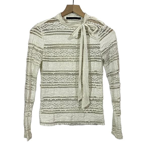Zara Trafaluc Ruffle & Lace Long Sleeve Top - Ivory - XS - Picture 1 of 9